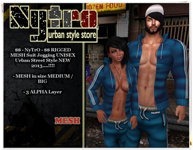 $$ - NyTrO - $$ RIGGED MESH UNISEX Outfit Suit Jogging LIGHT BLUE (Pant + Hoodie) Low Fit MAN / WOMAN Street Urban Style