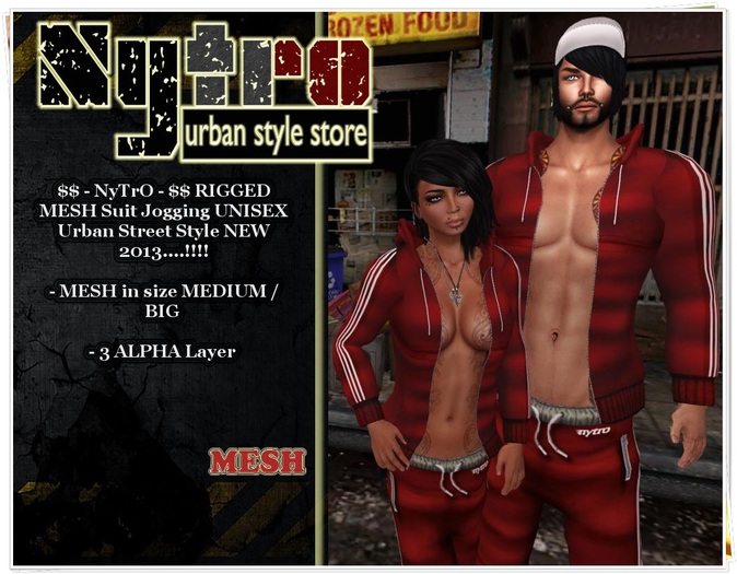 $$ - NyTrO - $$ RIGGED MESH UNISEX Outfit Suit Jogging RED (Pant + Hoodie) Low Fit MAN / WOMAN Street Urban Style