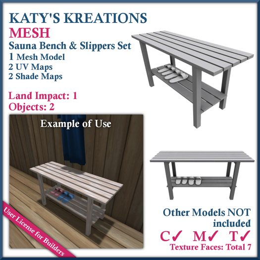 *KK*Sauna Storage Bench & Slippers Set MESH Vendor
