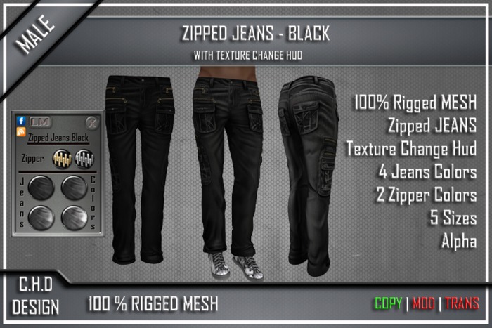 [C.H.D] MESH Male Zipped Jeans - [BigPack]