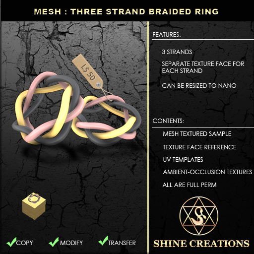 Mesh Three Strand Braided Ring Pack