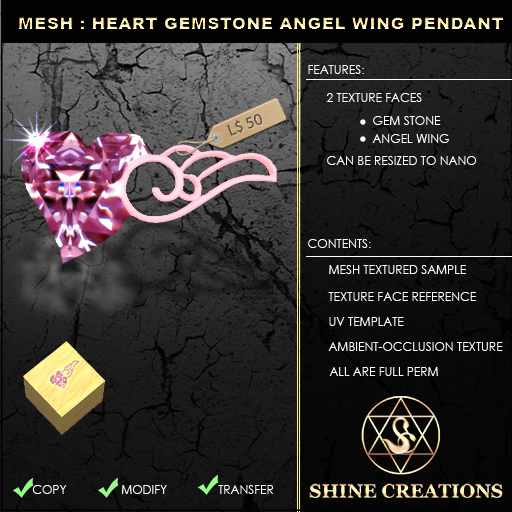 Mesh  Heart Gemstone Angel Wing Pendant Pack