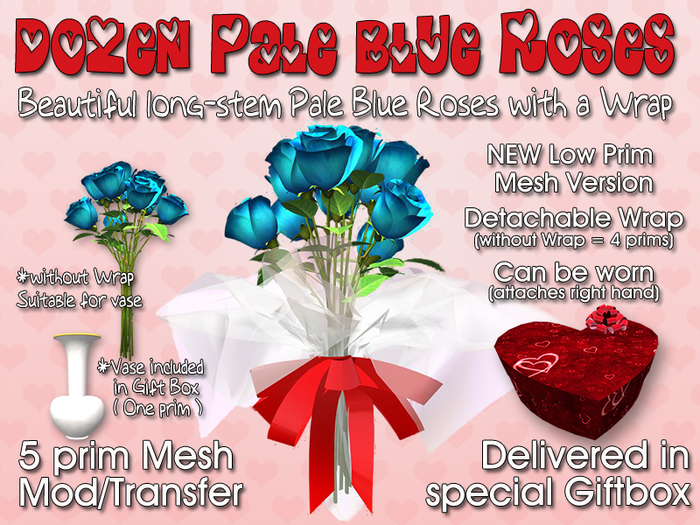Custom Love: A Dozen Pale Blue Roses Wrapped