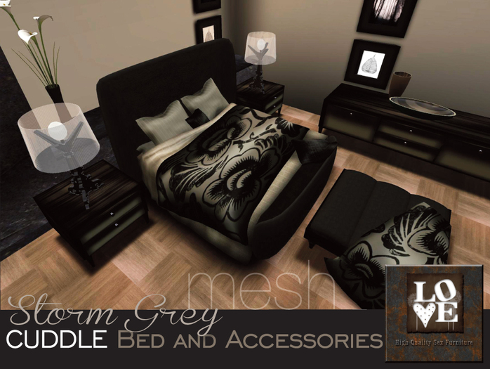 MESH Storm Grey Texture Change Massage & Cuddle Bed & Ottoman, with all Accessories
