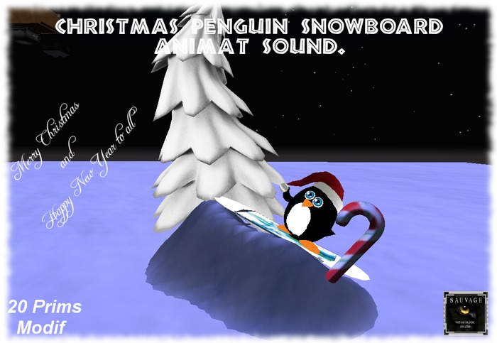 Christmas Penguin snowboard Animat Sound.