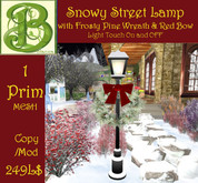 Mesh Dicken's Christmas Snow Covered Street Lamp with a Frosty Pine Wreath & Red Ribbon, 1 Prim