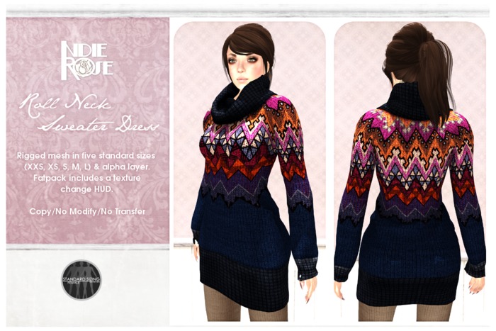~*INDIE ROSE*~ MESH Roll Neck Sweater Dress DEMOS