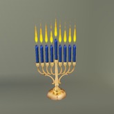 Golden Menorah with Blue Candles box