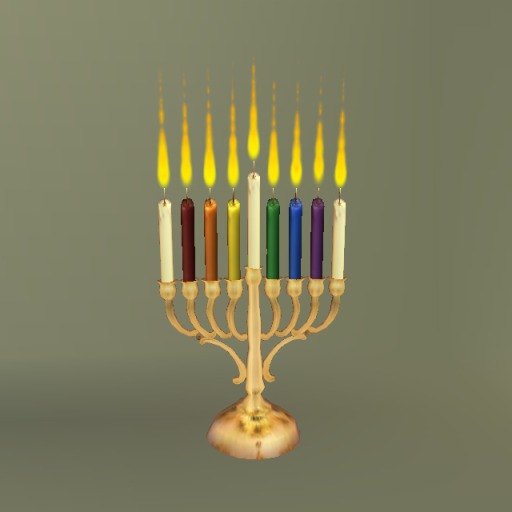 Golden Menorah with Rainbow Candles