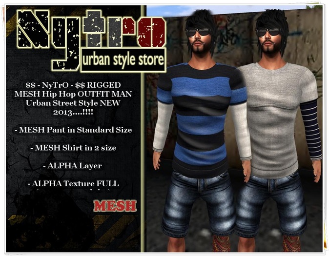 $$ - NyTrO - $$ SALE RIGGED MESH Hip Hop Skate OUTFIT Blue Black (Pant + Shirt) MAN Street Urban Style