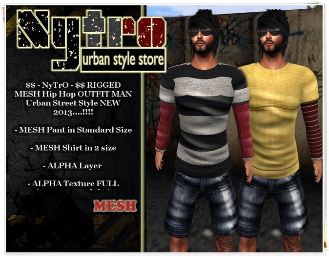 $$ - NyTrO - $$ RIGGED MESH Smooth Street OUTFIT Green Man (Hoodie + Pant) Urban Style NEW 2012.! (Box)