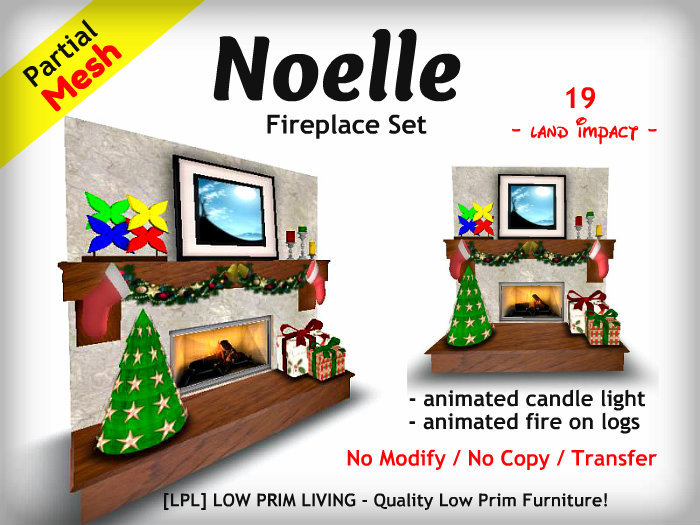 Christmas - Noelle Fireplace Set (Christmas tree, gift boxes. candles, holiday, yuletide)
