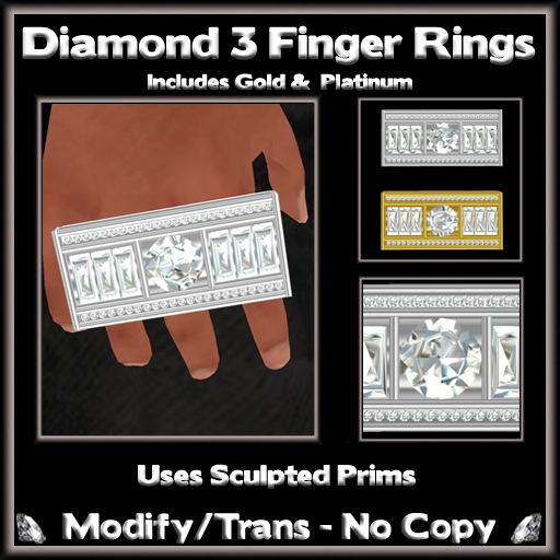 *ICED* Mens Diamond 3 Finger Rings (AD)