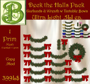 Mesh  Deck the Halls Garlands and Wreath  w Bows Pack , Ultra Light Land Impact .5LI ea