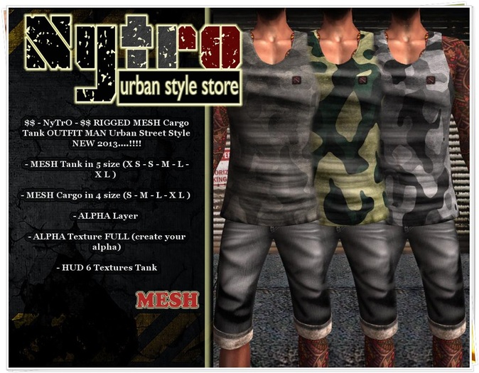 $$ - NyTrO - $$ RIGGED MESH Rick OUTFIT Cargo + Tank Military HUD 6 Textures MAN NEW COLLECTION 2013..!!!