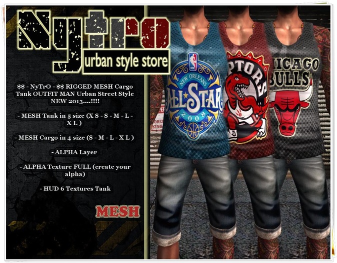 $$ - NyTrO - $$ RIGGED MESH Rick OUTFIT Cargo + Tank Basket HUD 6 Textures MAN NEW COLLECTION 2013..!!!