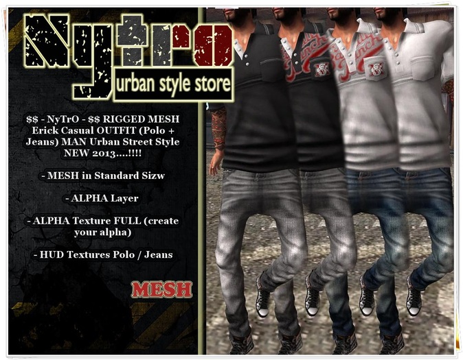 $$ - NyTrO - $$ DEMO MESH Erick OUTFIT Jeans + Polo Shirt HUD Change Textures NEW COLLECTION 2013..!!!