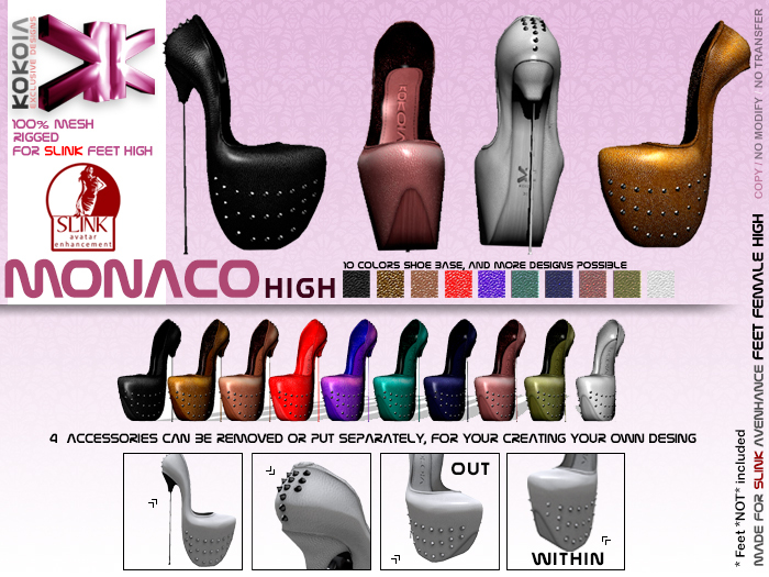 Monaco High :: 10 Colors :: {kokoia} (Slink shoes applier)