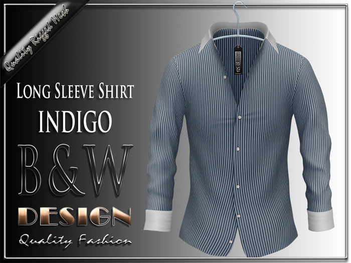 ***bw-008 B&W - Long Sleeve Shirt - Indigo Stripe