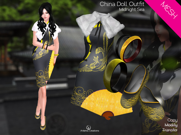 [A] China Doll Outfit - Midnight Sea