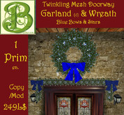 Twinkling Door Garland & Wreath Blue Bows & Star, 1 Prim ea
