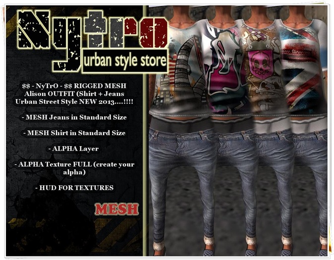 $$ - NyTrO - $$ DEMO MESH Alison OUTFIT Jeans + Shirt HUD Change Textures NEW COLLECTION 2013..!!!