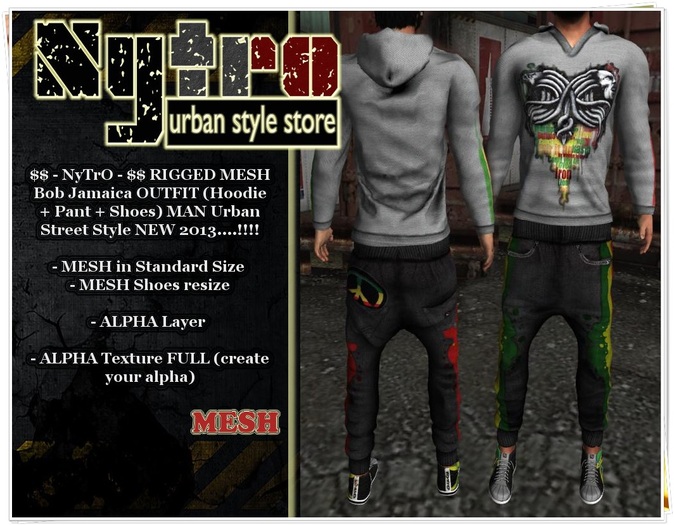 $$ - NyTrO - $$ RIGGED MESH Bob Jamaica OUTFIT BLACK Jeans + Hoodie + Shoes NEW COLLECTION 2013..!!!
