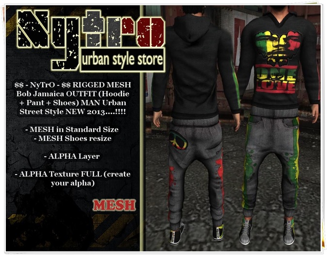$$ - NyTrO - $$ RIGGED MESH Bob Jamaica OUTFIT GREY Jeans + Hoodie + Shoes NEW COLLECTION 2013..!!!