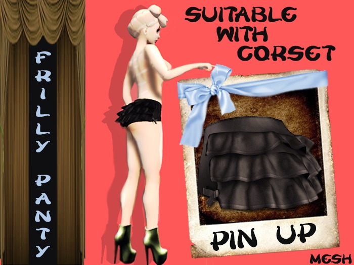 %ChimHair% Mesh_Pin Up Frilly Panties Light Black Burlesque