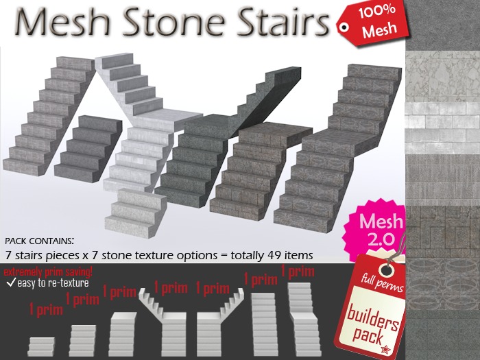 Mesh Stone Stairs Builders Pack B [Full Perm]