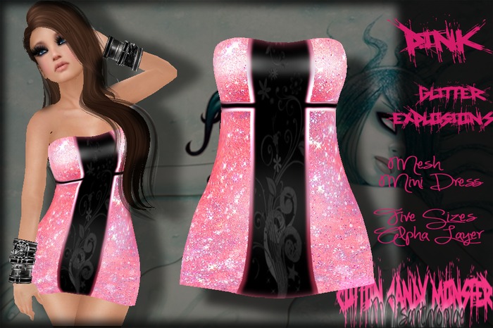 [C.C.M.] Mesh Minidress Glitter Explotions - Pink
