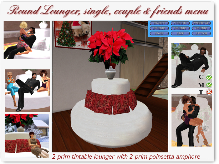 Round cushion lounger single/couple with poinsettiaV1 MT
