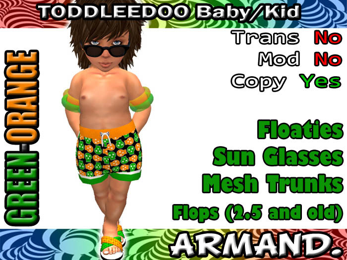 --ARMAND-- SWIMMING TRUNKS - GREEN-ORANGE