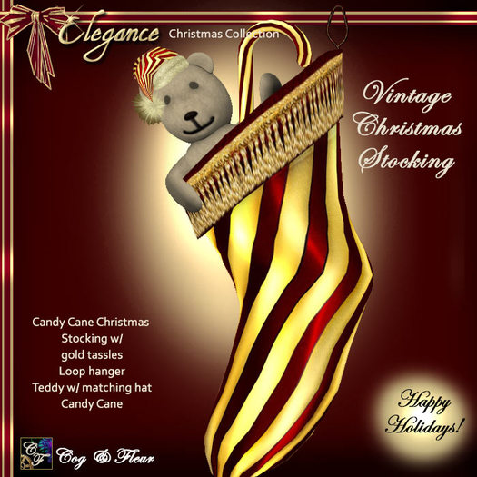 C&F Xmas Stocking w/ Teddy - Candy Cane