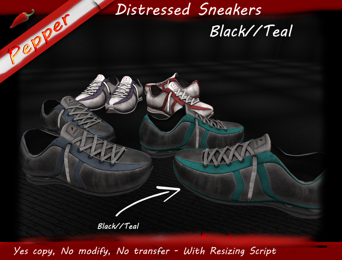 ~Pepper~Distressed Sneakers Black//Teal