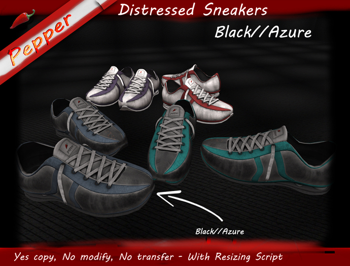~Pepper~Distressed Sneakers Black//Azure