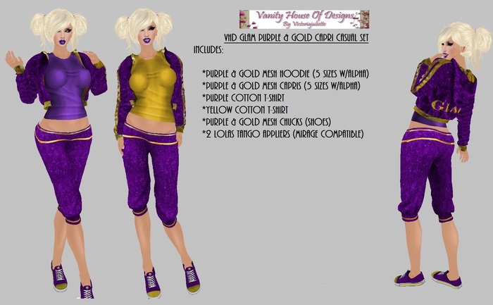VHD GLAM Purple & Gold Capri Set