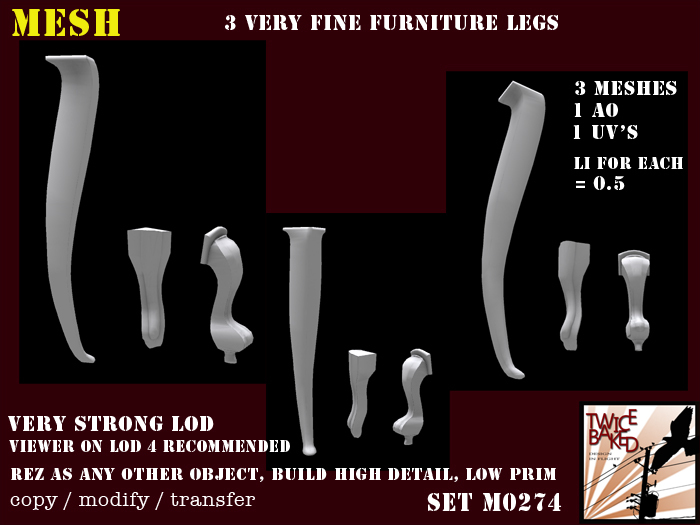 set of 3 very fine antique furniture legs, each pcs 0.5 Li M0274