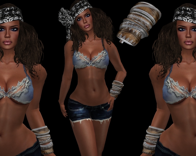 Denim Short & Shirts w/Bangle Blue