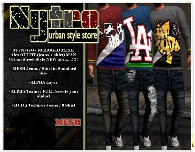 $$ - NyTrO - $$ RIGGED MESH Alex OUTFIT DARK BLUE Jeans + Shirt HUD Multi Textures NEW COLLECTION 2013..!!!