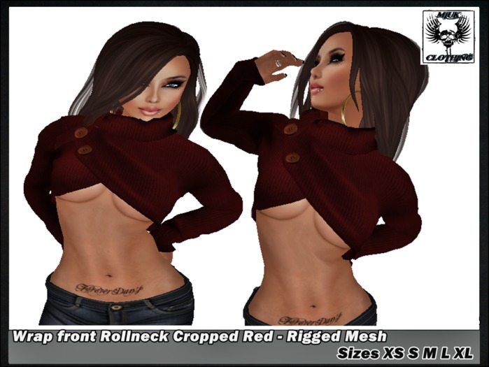 MIUK - Rigged Mesh_Wrap front Rollneck Cropped Red  S.M.L.XL.XS