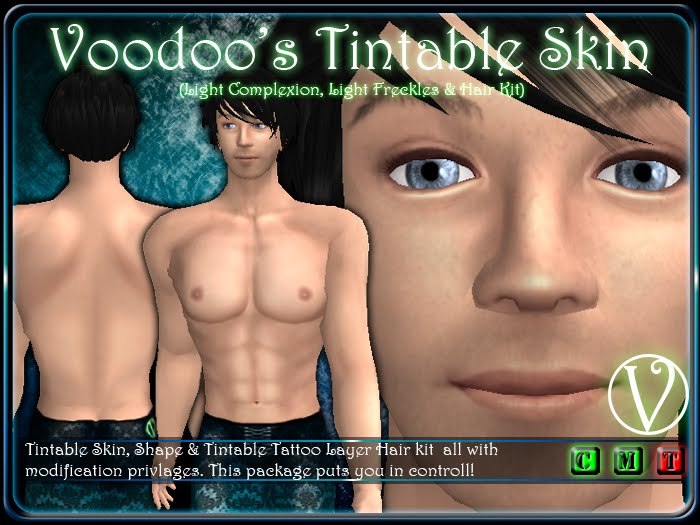 Voodoo's Tintable Skin (Male - Light Complexion - Light Freckles) plus Hair Kit
