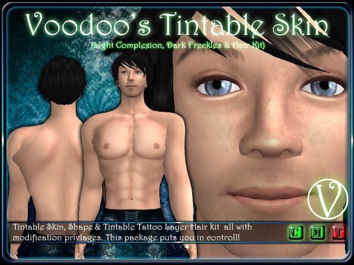 Voodoo's Tintable Skin (Male - Light Complexion - Dark Freckles) plus Hair Kit