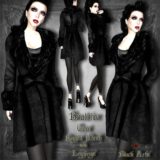 ~Black Arts~Beatrice Rigged Mesh Coat Black