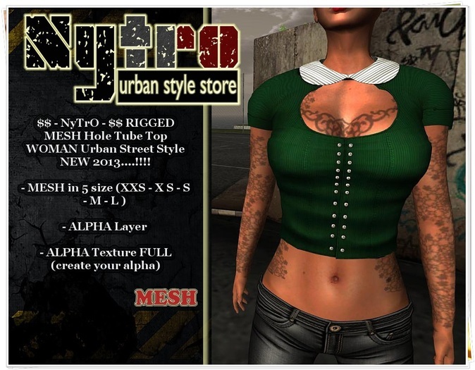 $$ - NyTrO - $$ RIGGED MESH Hole Tube Top Shirt GREEN WOMAN Urban Style NEW COLLECTION 2013..!!