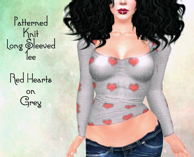 Patterned Knits L/s Tee Red Hearts