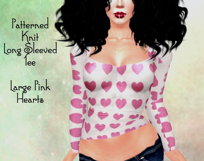 Patterned Knits L/s Tee Large Pink Hearts