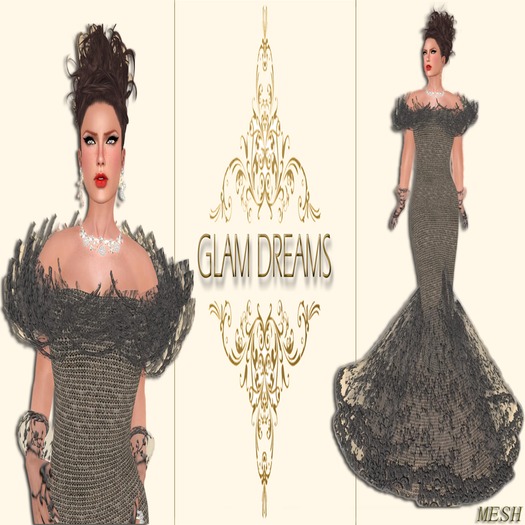 Glam Dreams Mesh Vintage Swirl Gown (Black)