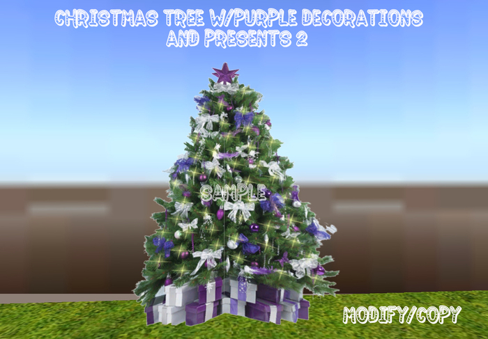 3 Prim Christmas Tree w/Purple Decorations & Presents 2