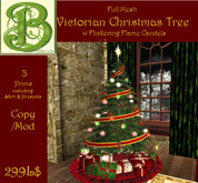 Full Mesh Victorian Xmas Tree w Flickering Flame Candesl Skirt & Pressies & 18 Presents, 3 Prim